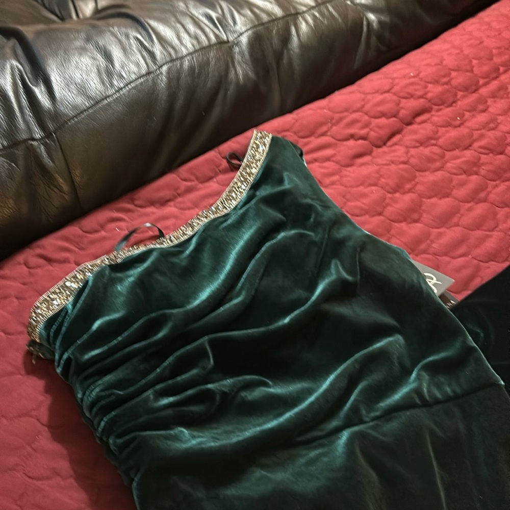 Adriana Papell green velvet gown